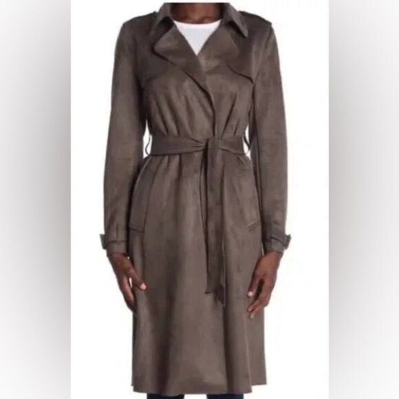 Philosophy Womens Vegan Suede Trench/Wrap Coat in Chocolate Brown - Picture 4 of 5